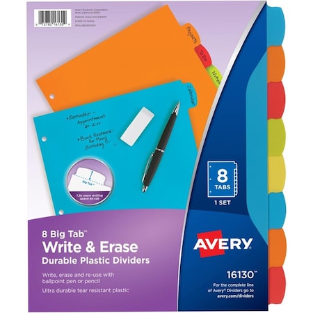 Compasion Avery Big 8-Tab Write & Erase Durable Plastic Dividers, 24PK CO3757001